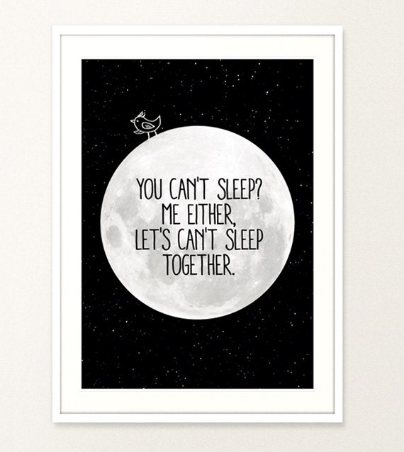 Typography Poster Print Art Sleep Inspirational Quote Girl Bedroom Quote Black and White Hand writing illustration bird Home decoration Cute