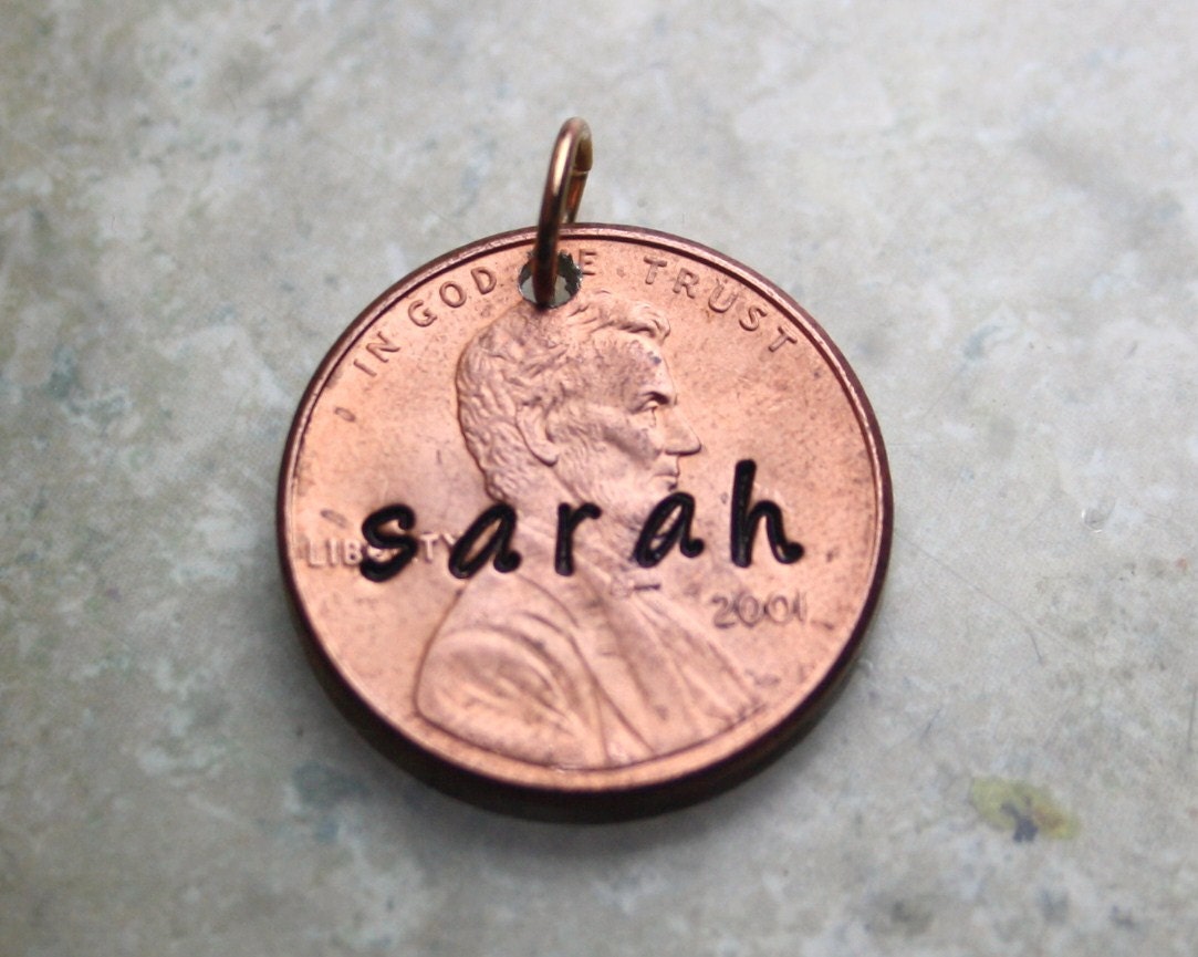 CUSTOM Hand Stamped Penny Charm