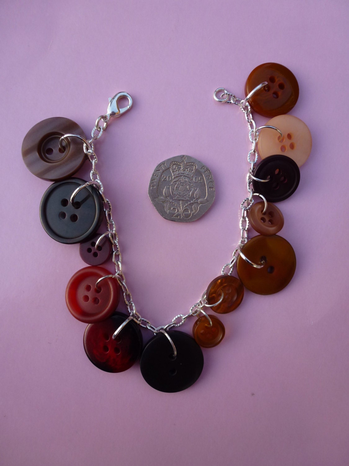 Cute Recycled Button Charm Bracelet