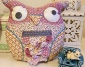 Patchwork Decor Owl Pillow Embroidered with Googly Eyes