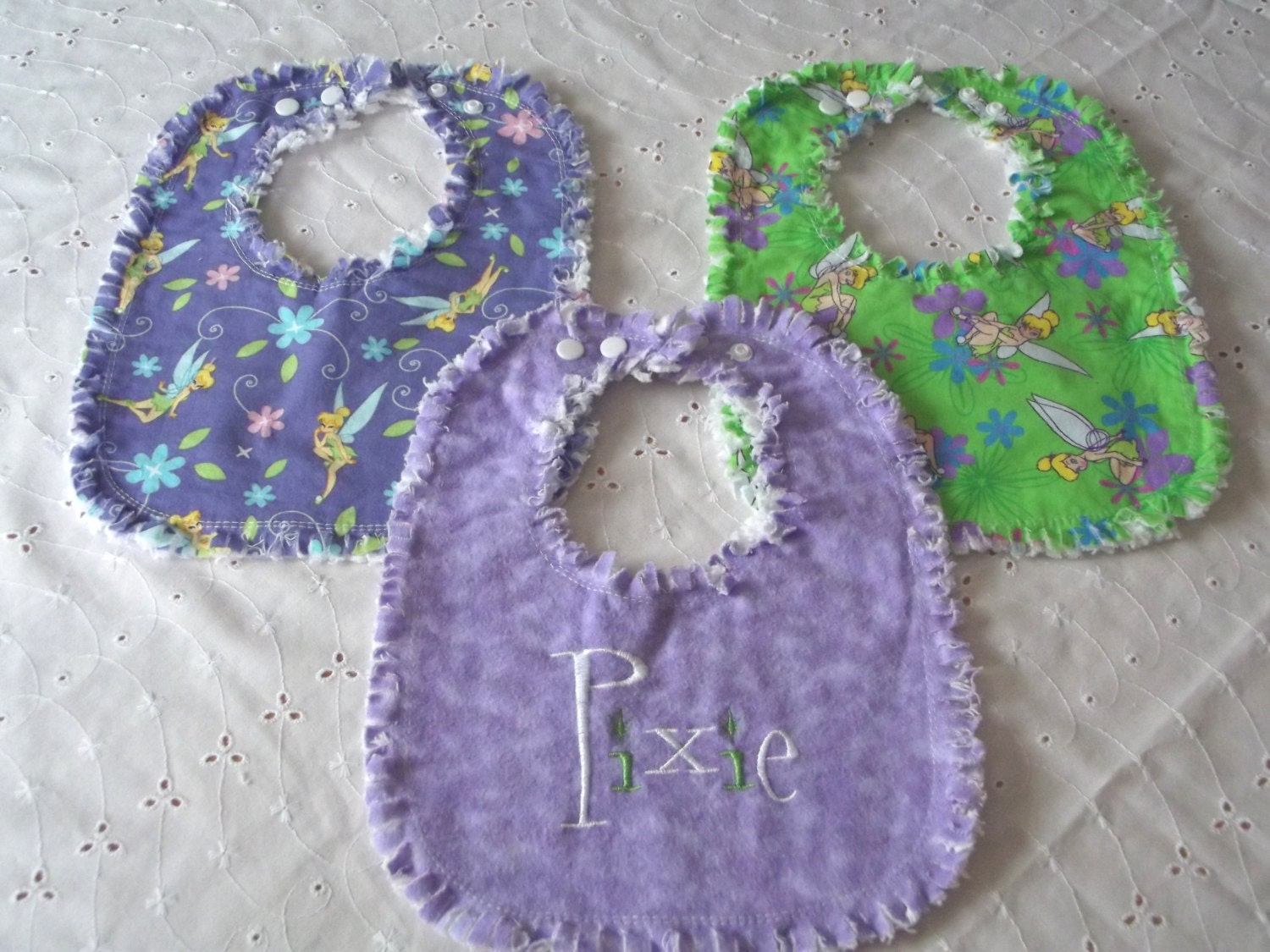 3pc set Handmade TINKERBELL Boutique Bibs Rag Quilt Style PIXIE