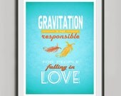 Retro Love Poster A3, Typography Quote, Wedding Gift Anniversary, Kitchen Art Wall Decor, Vintage Print Blue Poster, Quote Falling In Love