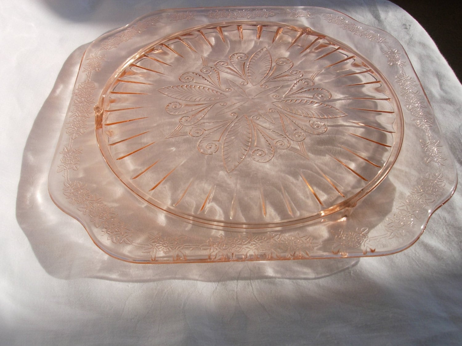 Pink Depression Glass Square Cake by MyVintageHabit