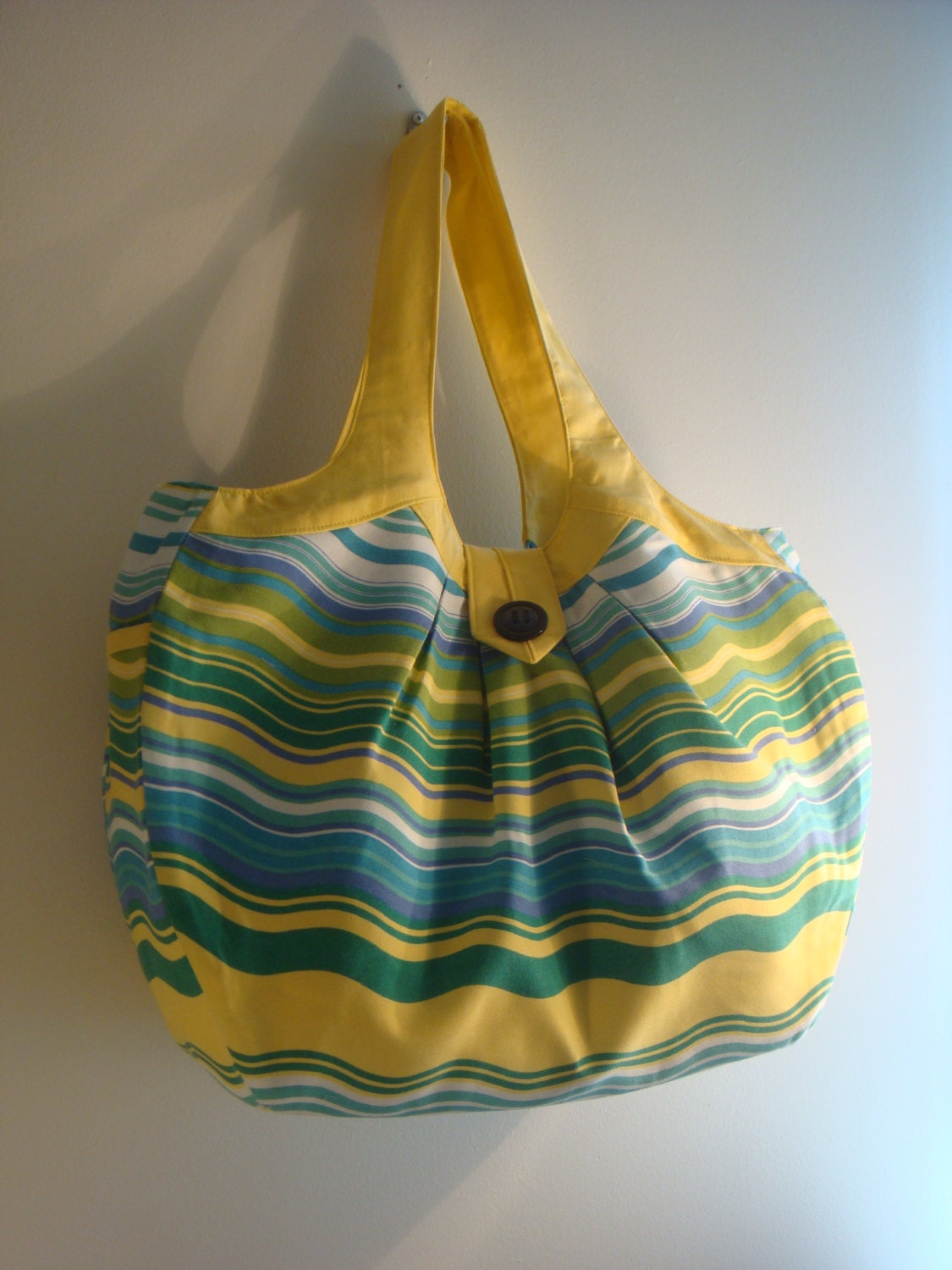 Yellow, Blue, Green, and White Wavy Striped Beach Bag/Messenger Bage/Diaper Bag/Tote/Shoulder Bag/Purse