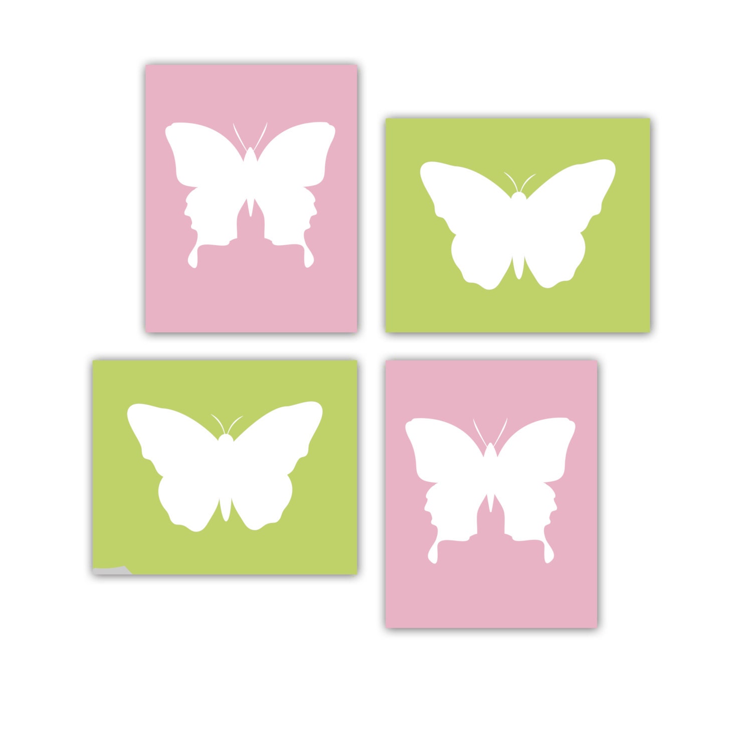 Butterfly Prints Four 11x14 Prints for Butterfly Nursery Wall Decor Customize Your Colors Pink and Green Nursery Art Print