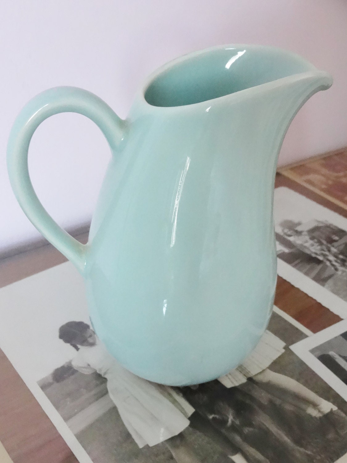 Vintage Shabby Chic Pastel Green pitcher/ vase/creamer, home decor, pencil holder, country cottage style