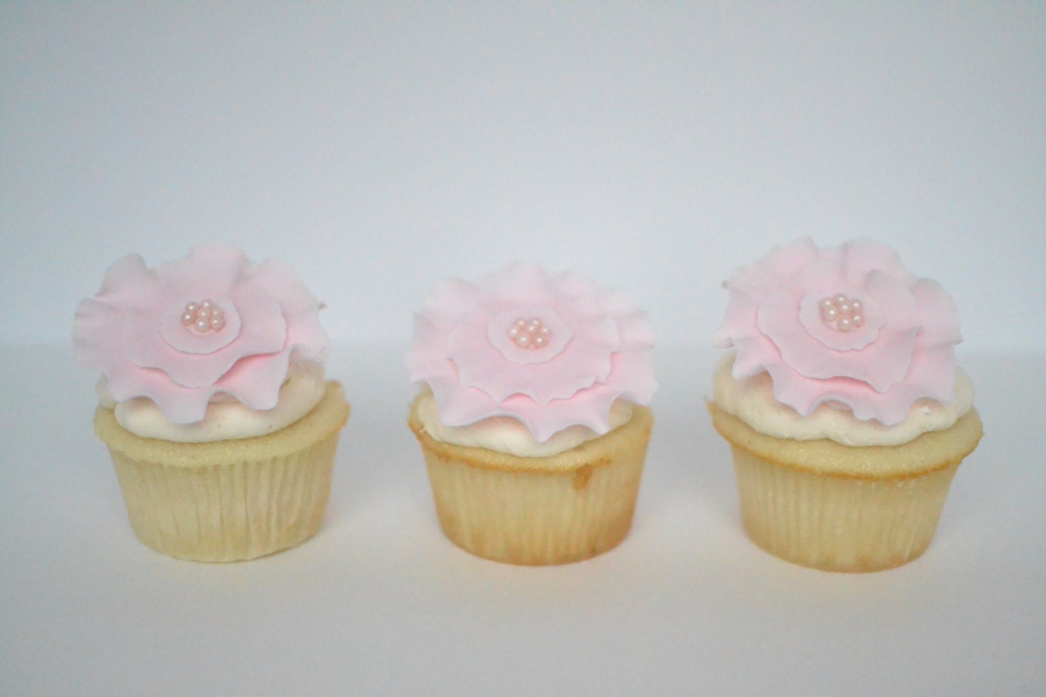 Pink Ruffles- 12 Fondant Cupcake Toppers