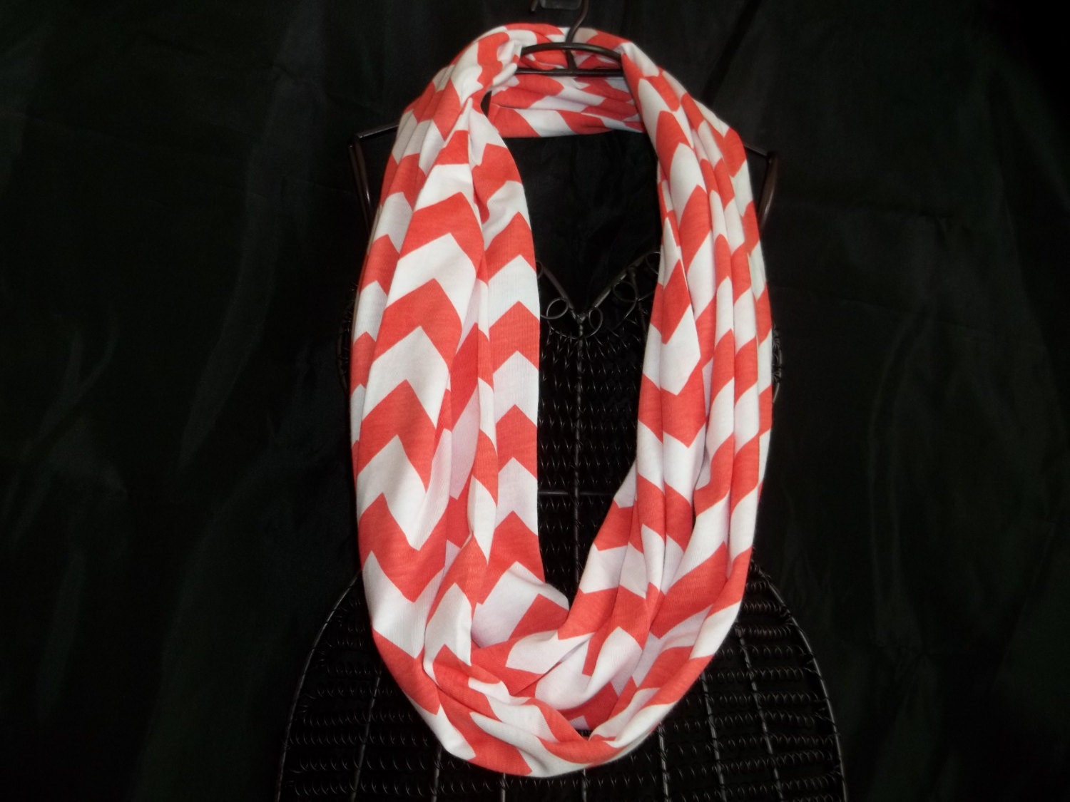 Coral and White Chevron Infinity Scarf