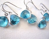 Blue Zircon crystal dangle earrings with sterling silver ear wire...something blue bridal jewelry, bridesmaid, mothers, wedding
