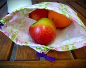 Reusable Fruit & Veggie Bag, Cotton Shopping Bag, Washable Ecofriendly Bag: Pink Peacock