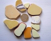10 Yellow Sea pottery, sea pottery jewellery, sea glass pottery, sea glass beads, Unique pieces of the Mediterranean sea
