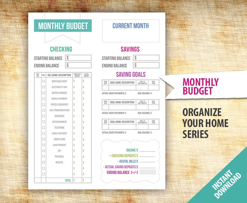 Digital Monthly Budget Planner Template - Printable - Organize Organization Template Budget Worksheet Planner - INSTANT DOWNLOAD