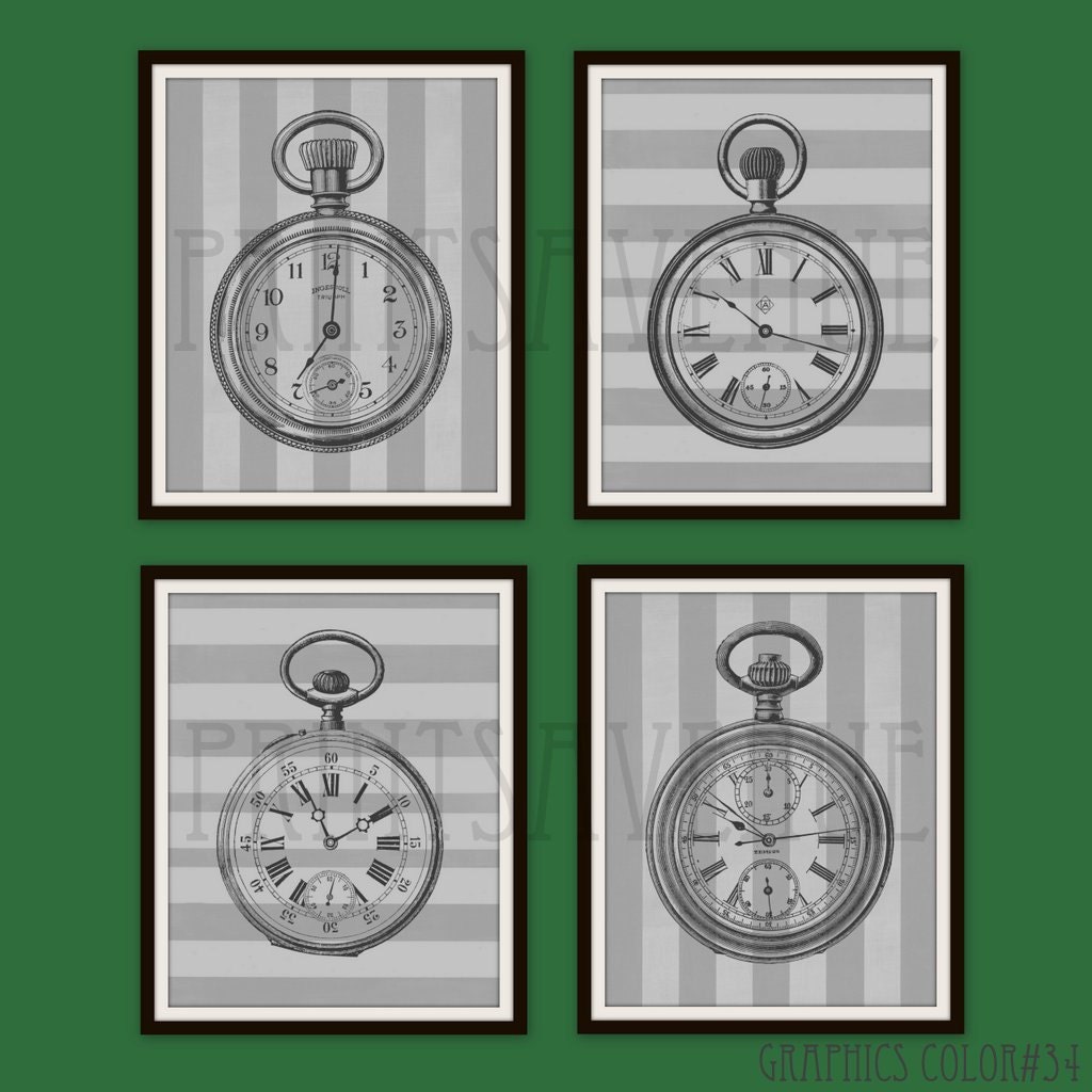 Buy artwatches - CLOCKS Art Prints, Pocket WATCHES Wall Art, Watches Wall Decor, Black and Gray by Prints Avenue