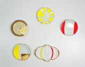 ON SALE/Upcycled Decorative Vintage Neon/Gold Plates/ Unique Hand Painted Antique Plate Set/Neon Chic Vintage Set of 5