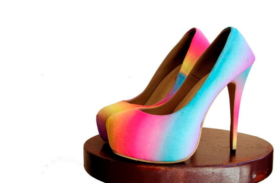 custom made summer colorful rainbow theme wedding shoes / fashion high heels shoes ( vegan material)