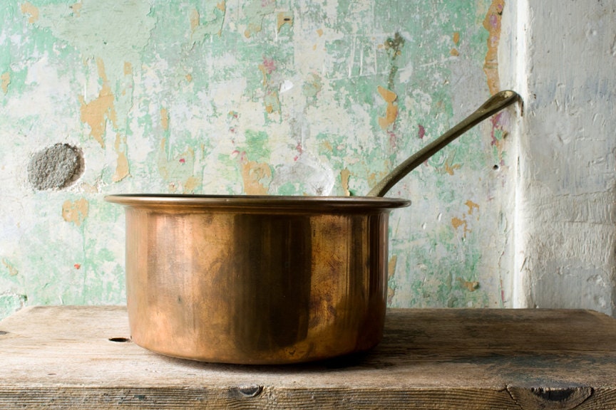Vintage Copper Saucepan, Old World Turkish Copper, Made in Turkey, Copper and Brass Saucepan, Rustic Kitchen - NostalgicWarehouse