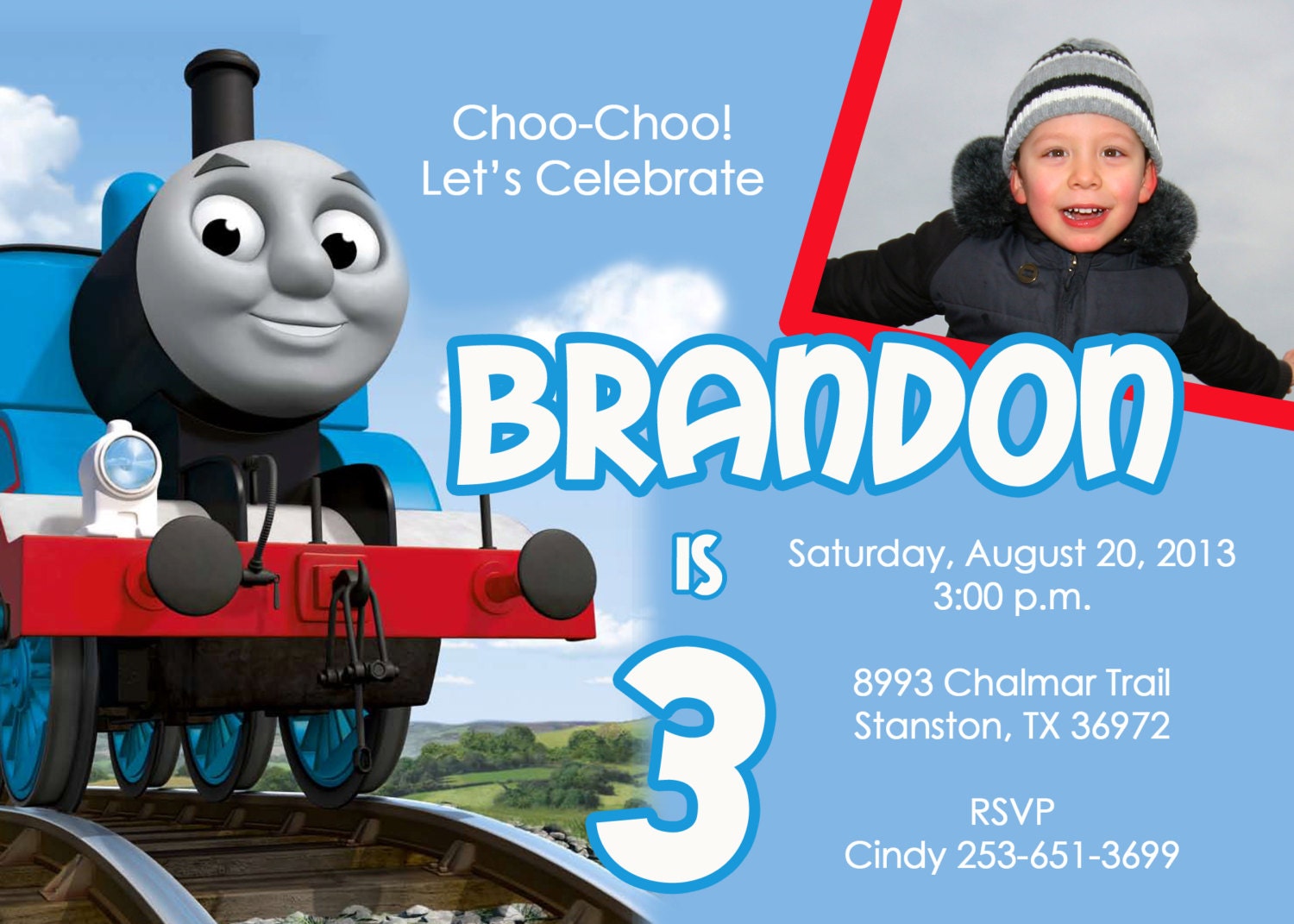Thomas the Train Birthday Party Invitation Custom - Printable Thomas the Tank Engine Invitation, Thomas and Friends 4x6 or 5x7 DIY