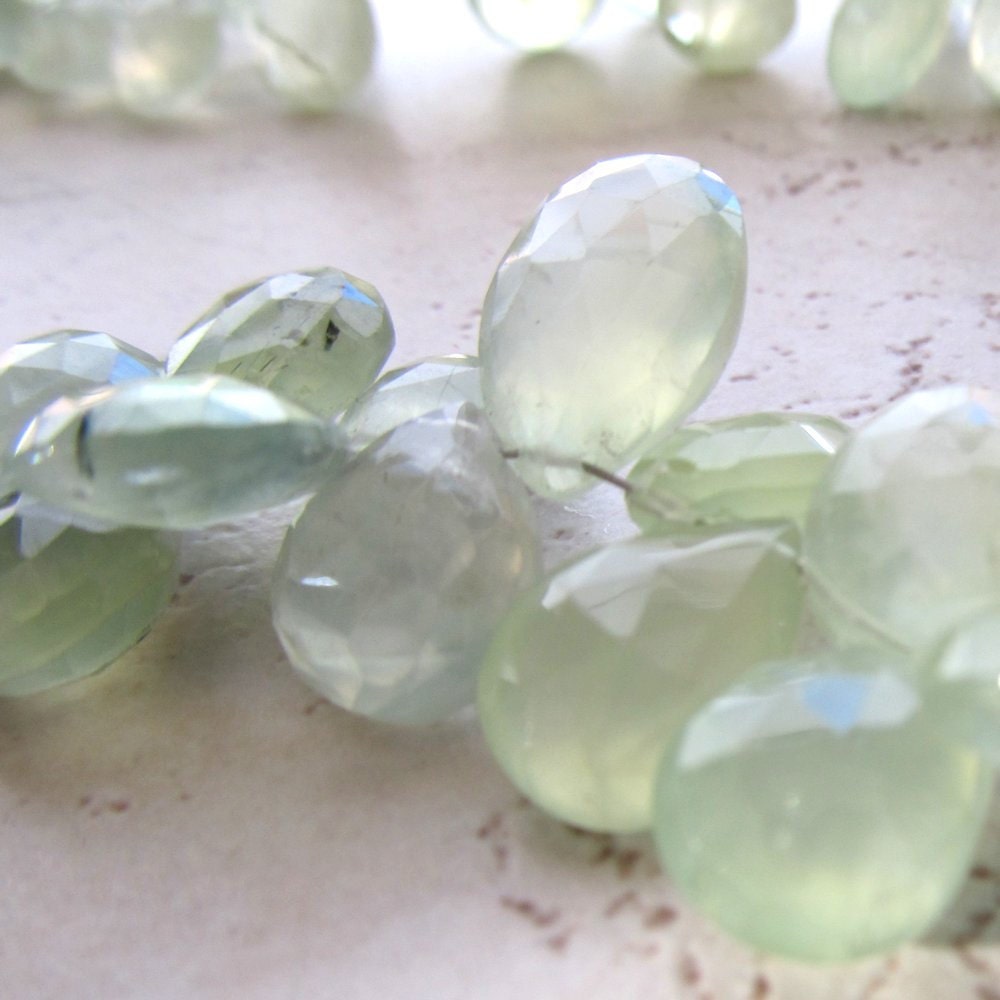 Spring Green Prehnite Faceted Teardrop Briolette Beads 12 X 8mm - 8 inch Strand - Lime Green Gemstone Briolettes