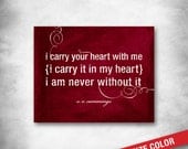 EE Cummings i carry your heart poem. Subway Art. Inspirational Quote. Love Poem. Baby Child Room Decor. 16x20 Fine Art Print