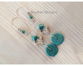 Blue Turquoise Bead Earrings w/ a Texas Longhorn Wire Wrapped on a Decorative Ear Wire