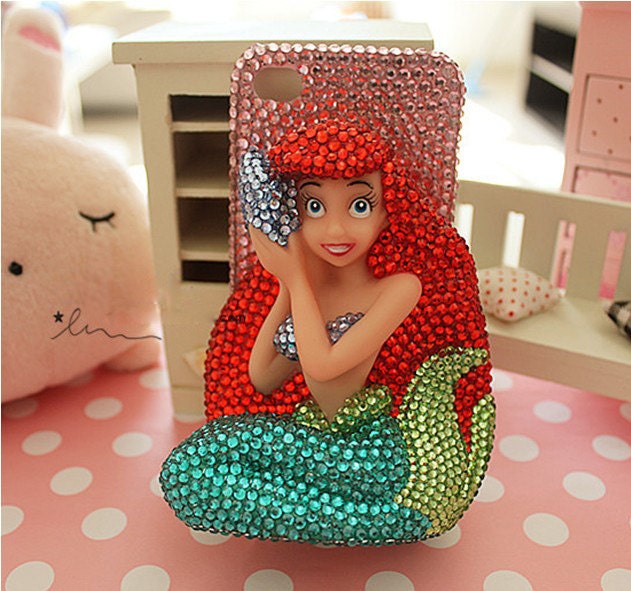 Super Big Crystal Mermaid Iphone case,3D Aquamarine iphone 4 case,cute iphone 4 case,cute iphone 5 case,bling iphone 4s case