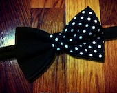 Vertical Color Blocked: Solid Black and Navy Blue Polka Dots