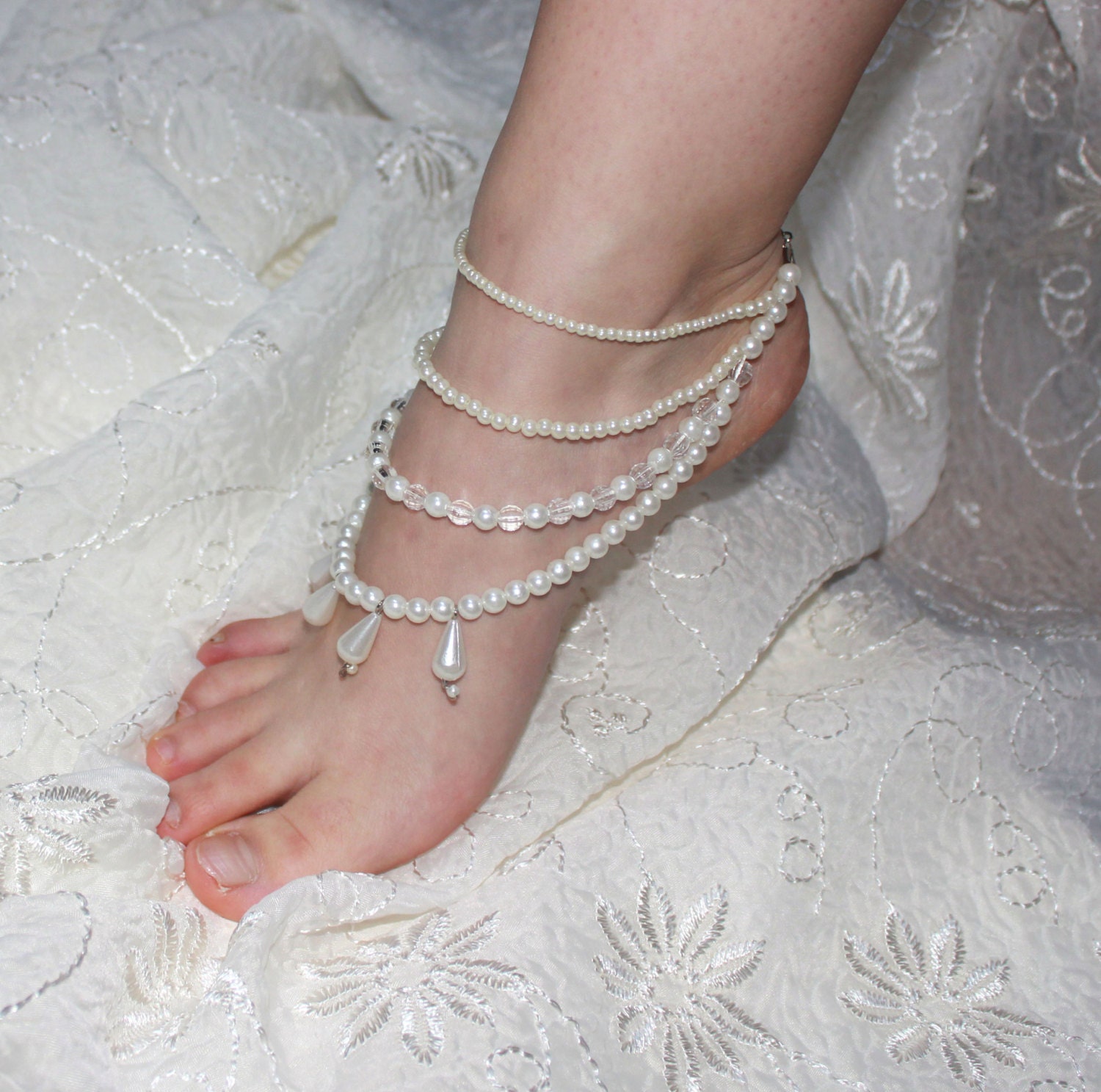 Delicate Wedding Feet Jewelry Pearl Beach By Weddingromance