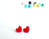 Red Heart Ceramic Tiny Earrings Stud Minimalist Modern Everyday Post Surgical Stainless Steel - LemoneRouge