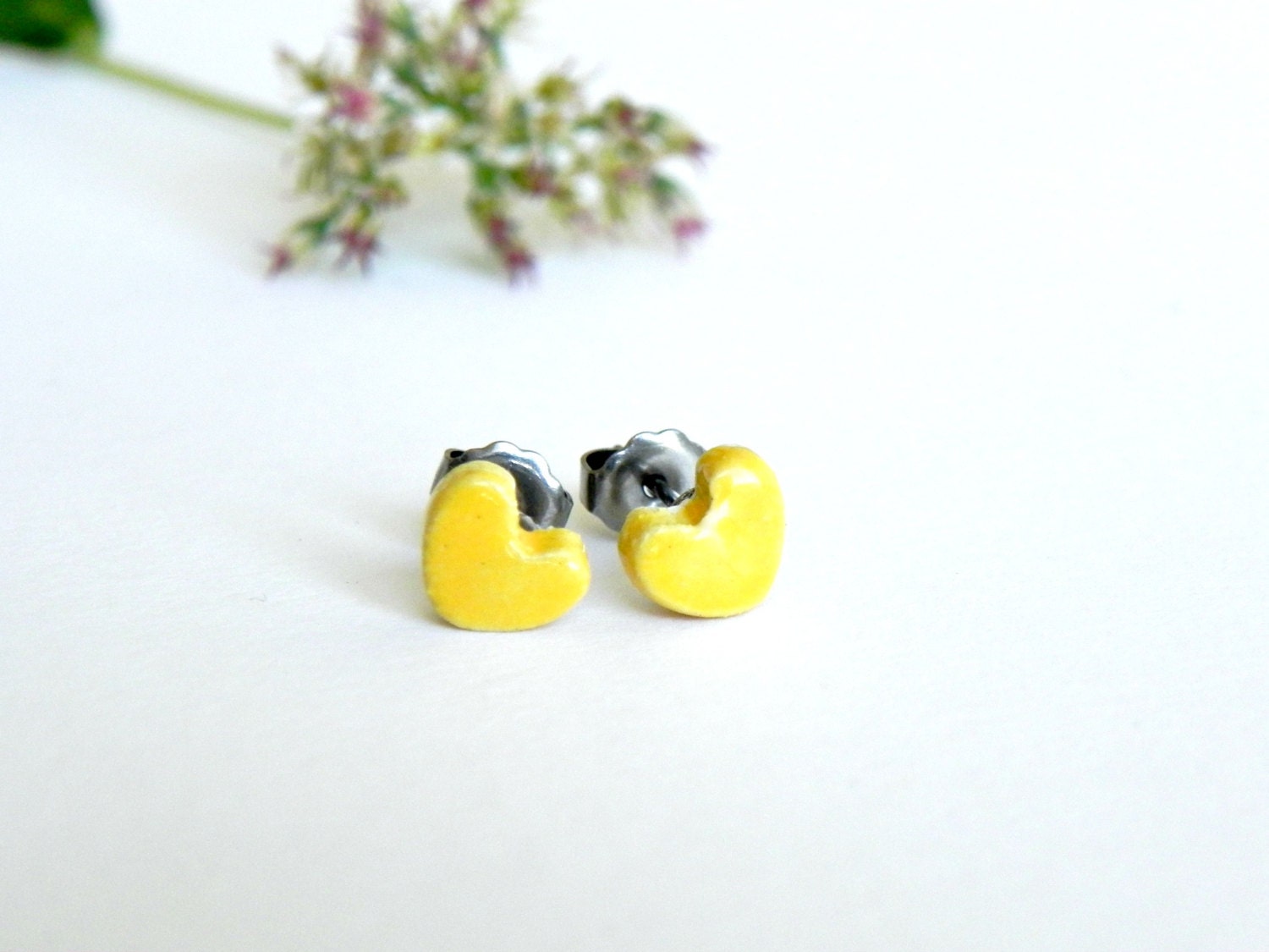 Yellow Heart Ceramic Stud Earrings