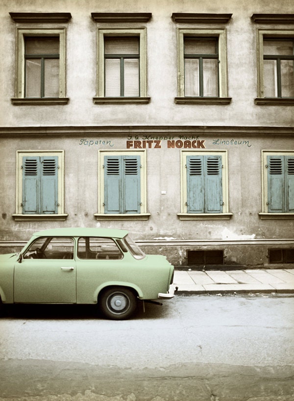 Vintage photograph, East Germany, hand colored, urban scene, 12 x 16   -  Trabant, Dresden, 1990