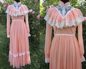 80s Bridesmaid Dress / 1980s Prairie Dress 80's Victorian Style Dress