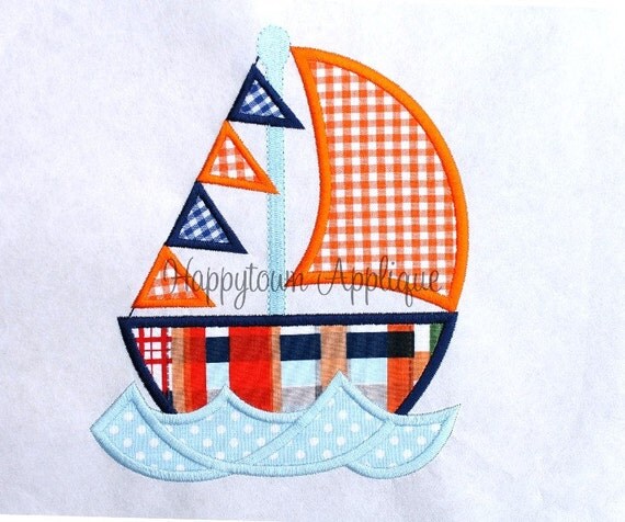 Sailboat Machine Embroidery Design by HappytownApplique on Etsy