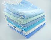 FREE Shipment, Set of 6 Cotton Turkish towels, Peshtemal and beach towels all handmade in traditional way, exclusive quality.
