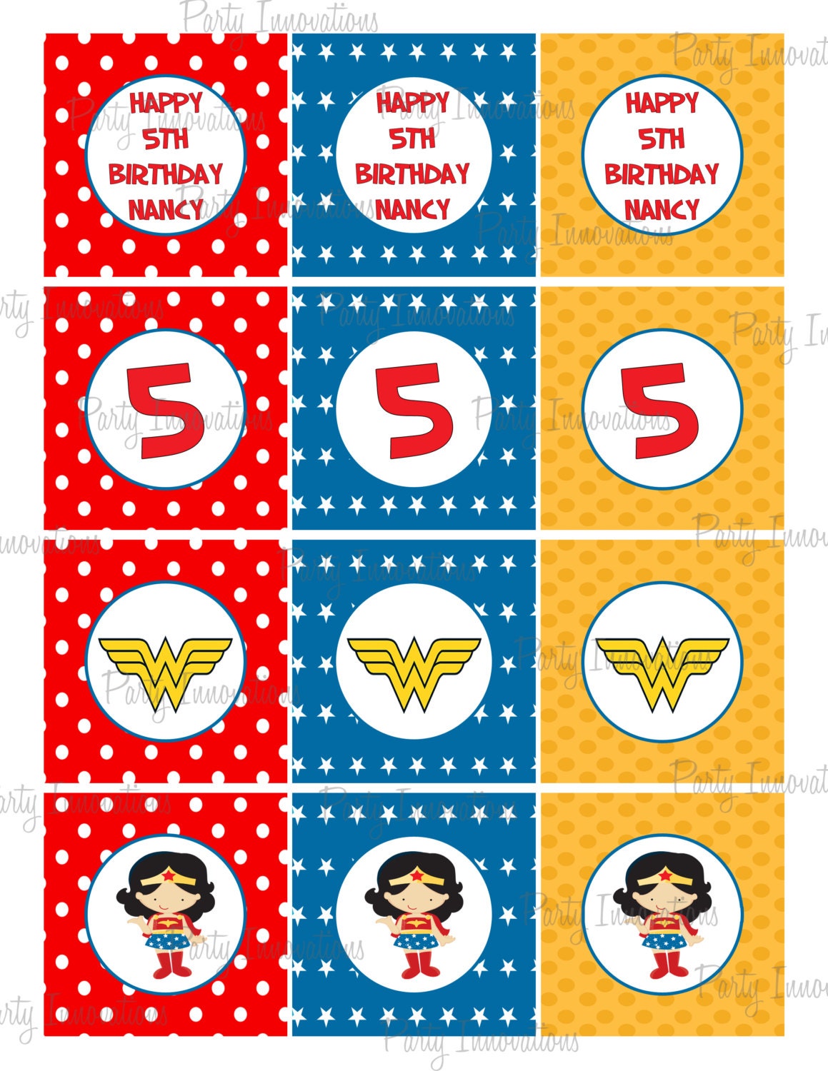 Printable Wonder Woman Cupcake Toppers by PartyInnovations09