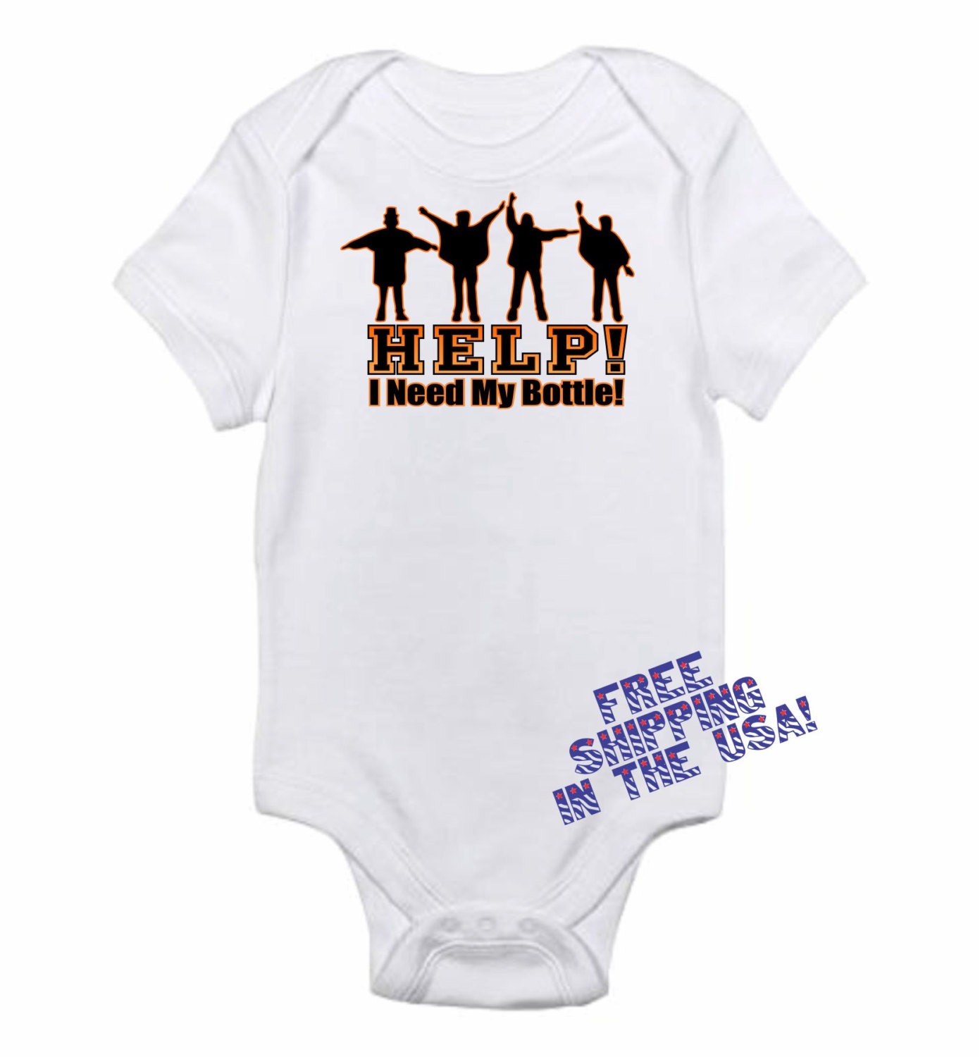 Help I Need My Bottle John Lennon The Beatles Retro Rock 60's 70's Inspired Funny Baby Onesie 0-3m, 3-6m, 6-9m, 12m or 18m