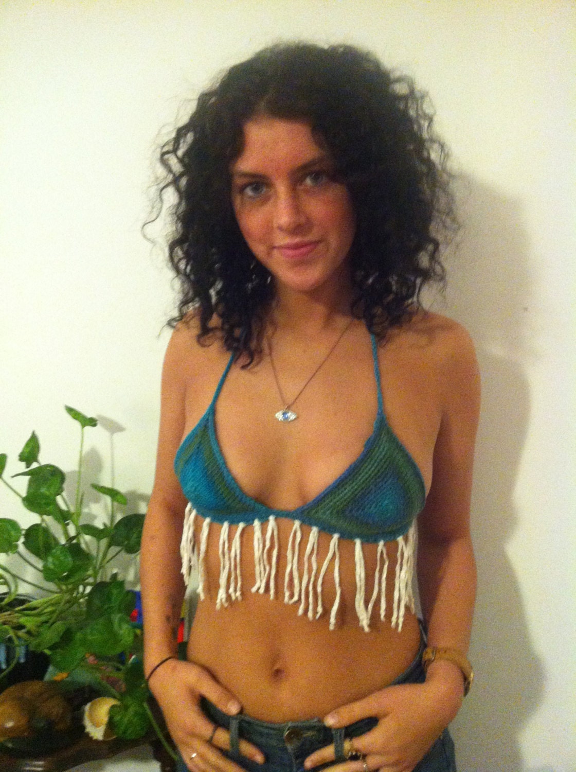 Crochet bathing suit / halter top with fringed bottom