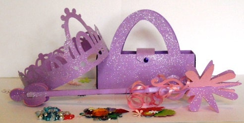 8 - 3 Piece Princess Party Packages including Wand, Crown & Activity Kit- Purple