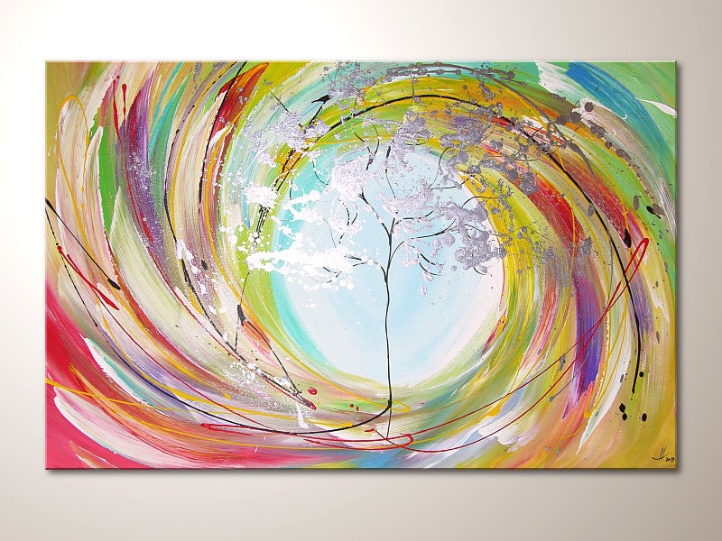 Original modern art painting "Circle of light" , abstract contemporary artwork, wall decoration,acrylics,decor, large,XXL,tree,nature