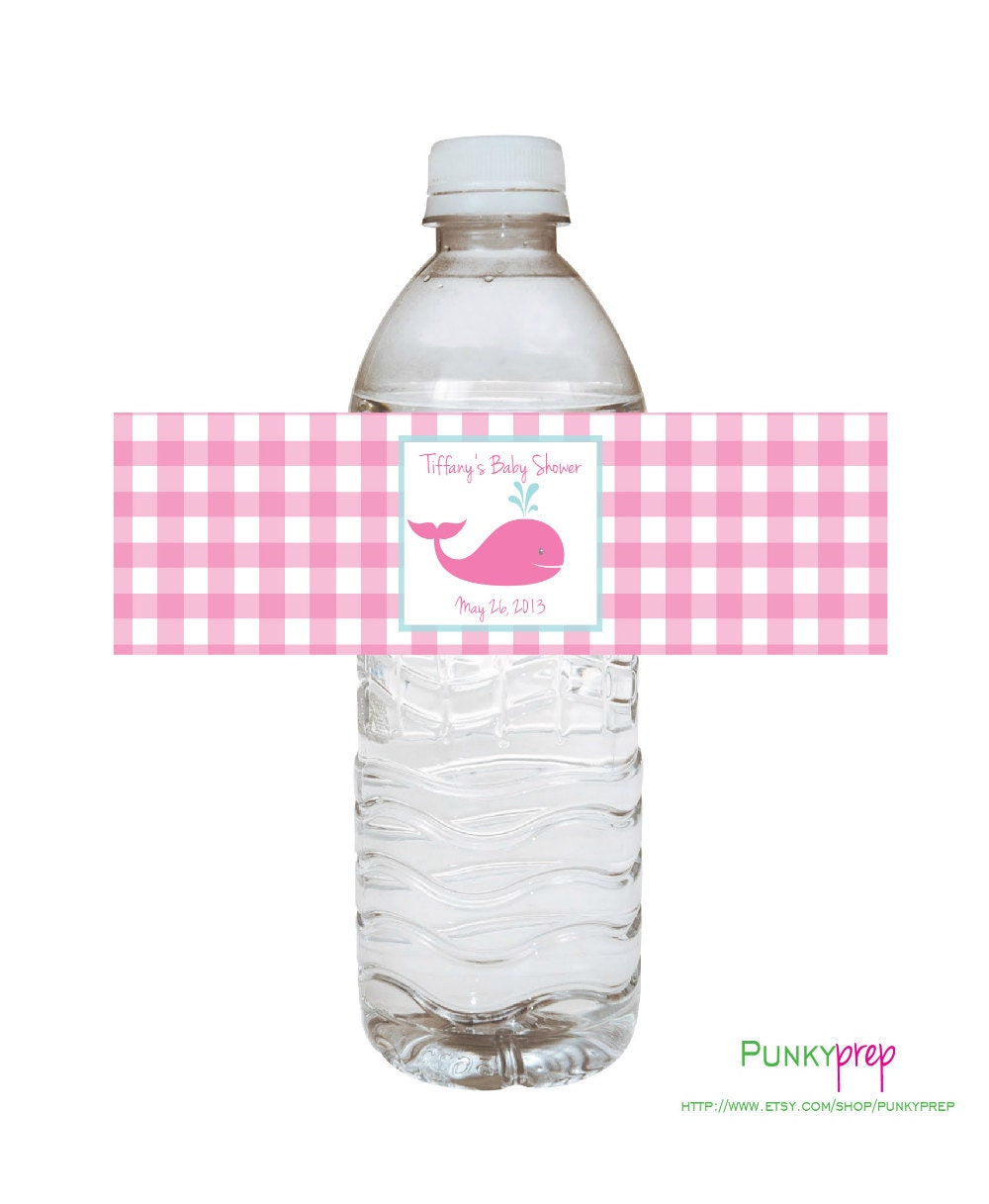 Personalized Pink Whale baby Shower, or Birthday Water Bottle label, Printable