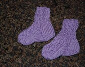 Handmade Baby Kids Booties Cable Socks Knit Knitting Knitted Crochet Crocheted Purple Lavender Gift 6-12
