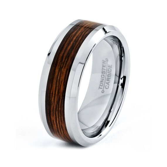 Mens Tungsten Carbide Wedding Band Ring 8mm Wood Inlay High Polished 5 ...