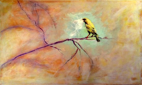 Original Contemporary Fine Art Print, Lightning and Bird on Branch, 11x14 inches