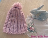 Cute  Womens Knitted Hat Dusty Pink Pom Pom