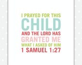 Nursery Bible Verse Art Girl, 8x10, Girl Nursery Decor, Nursery Art, 1 Samuel 1:27, Bible Verse Nursery Print