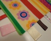 Flowers and Stripes Baby Girl Fleece Tag Blanket - Ribbon Blanket / 11" Square / Ready to Ship