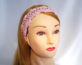 Pink crochet headband hair band Women girl cotton head band Ecofriendly Adjustable hippie boho crocheted skinny hairband Gift under 10