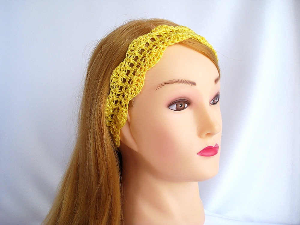 Crochet headband hair tie Yellow hair band Hippie boho bohemian hair accessory Cotton head band Eco friendly gift under 10