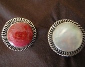 Sterling Silver Adjustable Ring set with Round White Mother of Pearl or Red Coral