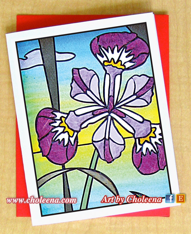Iris Mosaic Card- Greeting Card- Small- Any Occasion- Blank Card- Iris Card- Flower Card- Summer Card- Nature Card- Original Card