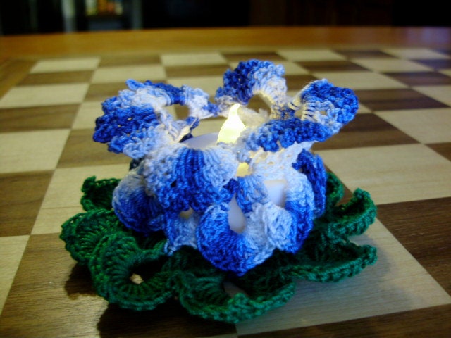 Crochet Flower Tea Light Home Decor - Pink Red Blue Orange ready to ship - Custom Order Available